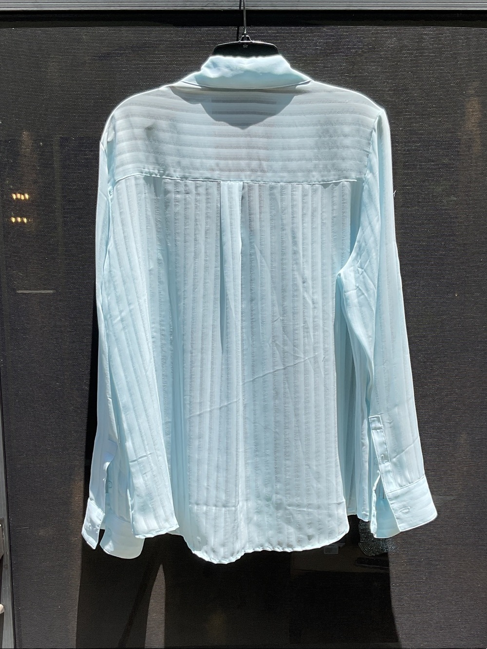 Express Light Blue Button-Up Sheer Blouse - Picture 2 of 7